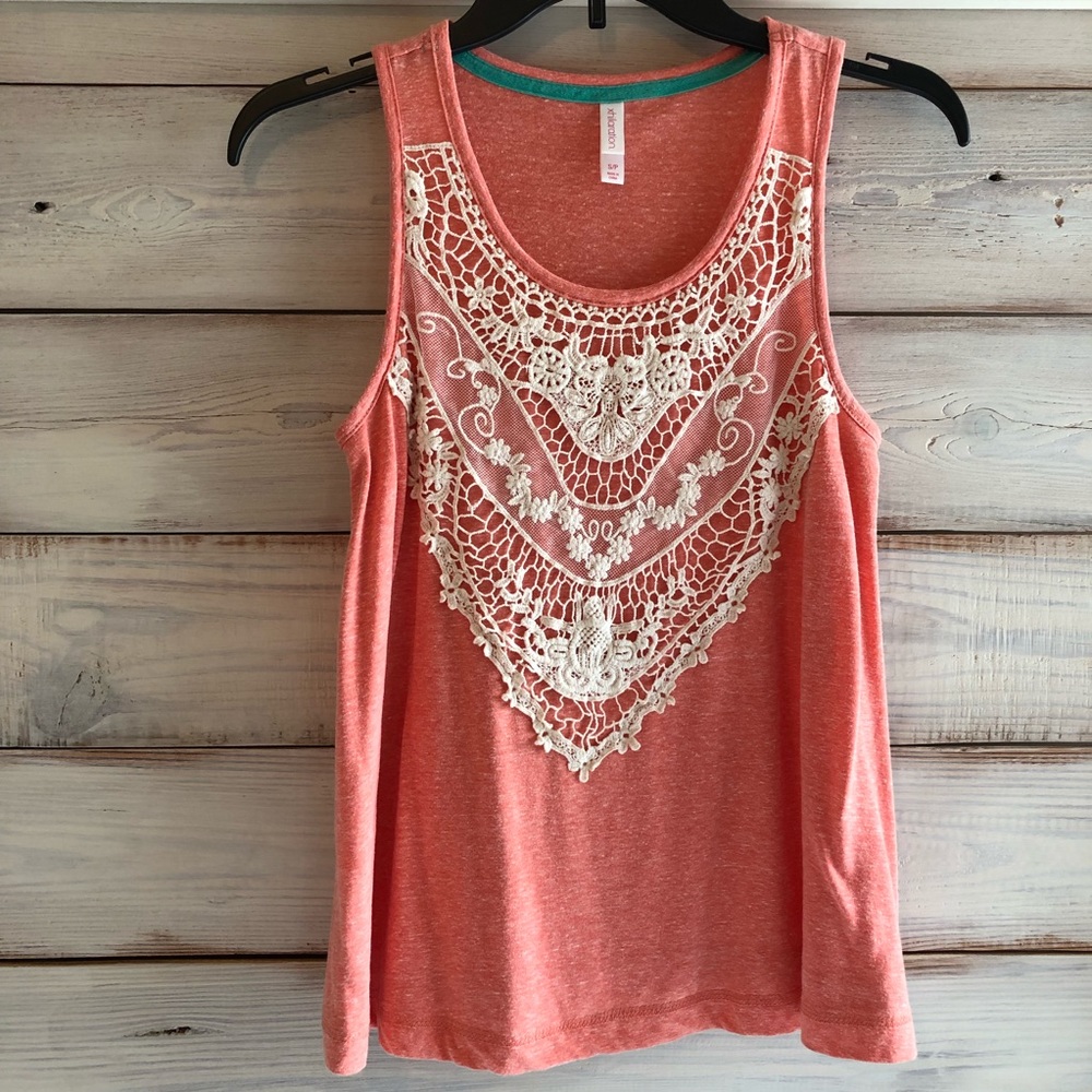 Coral Crocheted Lace Tank Top